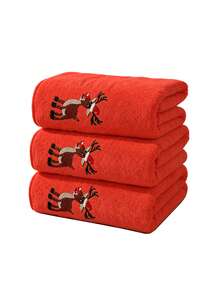Christmas Reindeer Embroidered Coral Fleece Bath Towel Set, Multiple Colors Available, Soft And Absorbent, 1pc/3pcs Optional, Home Bathroom Face And Bath Towel, Christmas Home Decor Holiday Gift - Multicolor - View 30