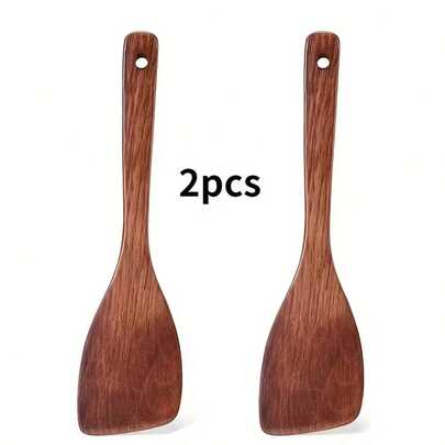 2pcs Wooden Cooking Spatula Set, 13-Inch Long Handle Wooden Spatula, Flat Design, Frying Pan Spatula, Kitchen Stir-Fry Spatula, Non-Stick Wooden Spatula, Stir-Fry Spatula, Cooking Kitchen Utensil Spatula, Suitable For Non-Stick Pans, Frying Pans