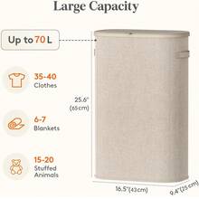 70L Large Capacity Fabric Laundry Hamper With Lid, Dust-Proof Laundry Basket For Home Bedroom Bathroom, Foldable Hand-Carry Clothes Storage Bin, 4 Colors Available - View 3
