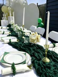 Jade Green Cheesecloth Table Runner, Bohemian Country Style Semi-Sheer Gauze Table Runner, Suitable For Wedding, Bridal Shower, Baby Shower, Farmhouse Style Dining Table Decor, Party Table Centerpiece, Wedding Favor, Solid Color Table Runner - Multicolor - View 8