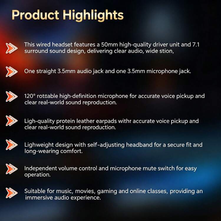 Headset Gaming Over-Ear Berkabel 3.5mm H4 dengan Suara Surround 7.1 dan Mikrofon untuk PC, Laptop, Ponsel, Musik, Kelas Online, - 3.5mm - View 4