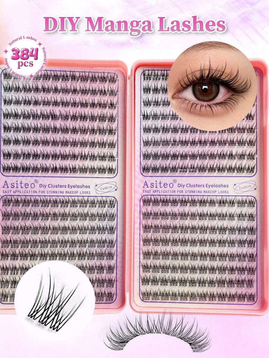 Asiteo 384 Gugusan Bulu Mata Palsu, Tampilan Alami, Ekstensi Bulu Mata DIY, Cocok untuk Penggunaan Sehari-hari, Alat Rias Jepang dan Korea, Gugusan Bulu Mata Lembut & Unik dengan Gaya C-Curl Tersegmentasi, Bulu Mata Palsu Individual - C - View 1