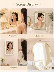 Wavy Makeup Mirror, Desktop Or Wall-Mounted, High Definition Vanity Mirror, Room Decor, Back To School Dorm Supplies - A - View 8