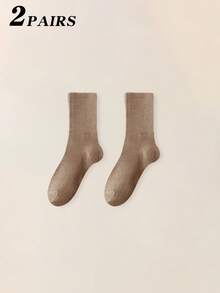 1/2/5 Pairs Women's Mid-Calf Cotton Socks With Double Needle Loose Cuff, Unisex - Multicolor - View 13