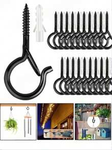Q‑Hanger Screw Hooks With Safety Buckle, Windproof Anti‑Drop Metal Ceiling Hooks With Wall Anchors, For Hanging String Lights, Plants, Wind Chimes, Outdoor Indoor Home Decor - Spring Hook Clothes Hanger - View 2