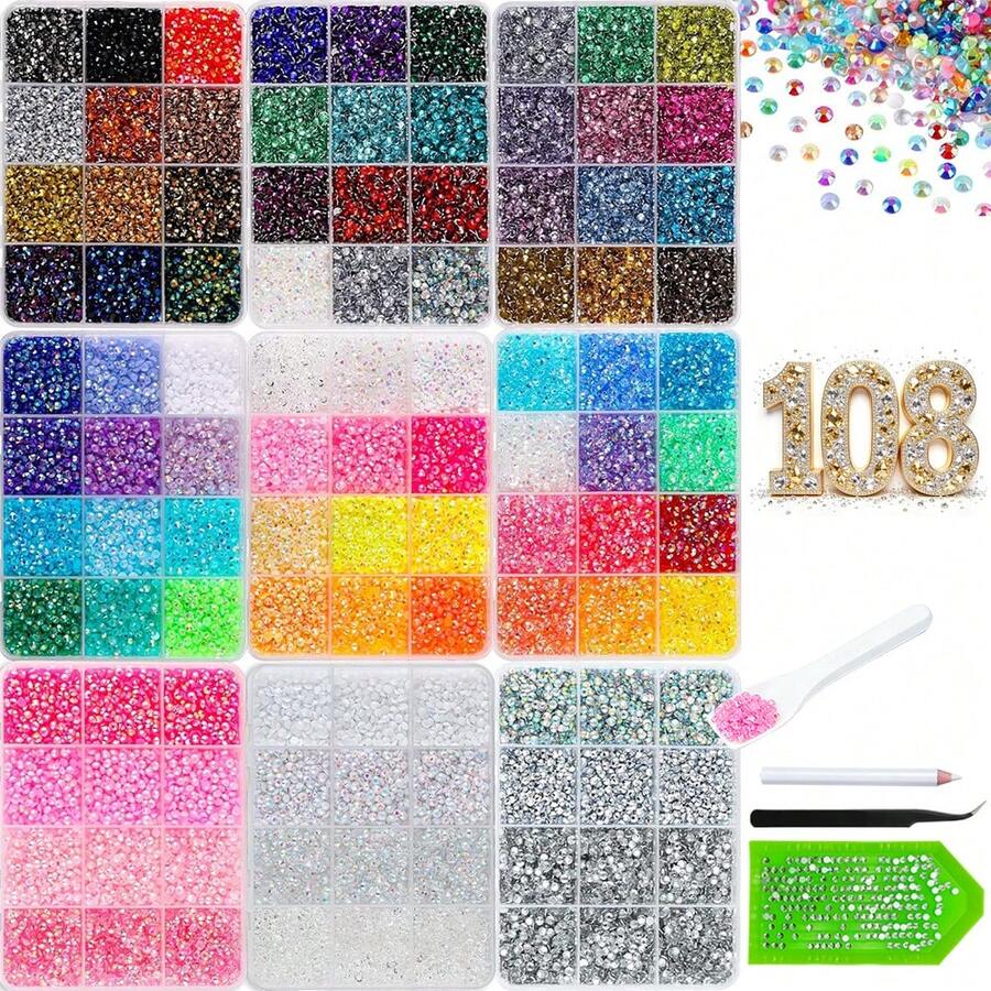 86000PCS Bedazzling Kit With 9 Boxes, Flatback Resin Rhinestones, Multicolor Sparkling Gems Set For Nail Art, Crafts, Clothing, Fabric, Phone Case - Multicolor - View 1