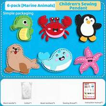6Pcs Hand‑Sewing Craft Kit, DIY Felt Animal Ornaments Making Set With Safety Plastic Needles, Creative Holiday Party Present, Christmas Birthday Halloween Gift For Craft Enthusiasts - 6 Ocean DIY Kits - View 10