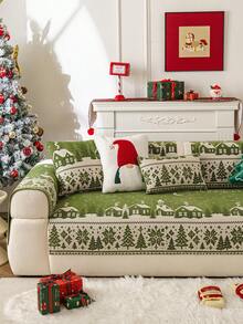 1PC Green Christmas Decorative Chenille Sofa Cushion, Anti‑Slip All‑Season Sofa Protector Cover, Machine Washable For Living Room Bedroom Home Decoration - Green - View 3