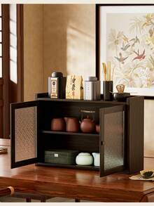 Modern Style Black Storage Cabinet With Fashionable Transparent Door Design, 2 Storage Compartments, Multi-Functional Dining Table Storage Unit, Suitable For Dining Room, Bathroom, Living Room And Bar Area, Stylish And Durable - Black - View 5