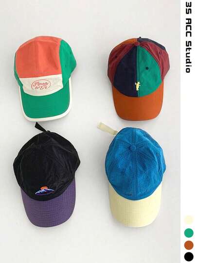 Soft Top Mountain Style Color Block Baseball Cap, Unisex Spring/Summer Lightweight Quick-Dry Sun Hat, Outdoor Running Versatile Duck Bill Hat, Animal Embroidery Hat, Women's Summer Outdoor Lightweight Quick-Dry Breathable Baseball Cap, Face-Slimming Soft Top Color Block Casual Sports Duck Bill Hat