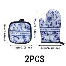 2/4pcs Blue And White Porcelain Print Thickened Kitchen Oven Mitts And Heat-Resistant Pads Set, Microwave Oven Baking Heat-Insulated Gloves, High Temperature Resistant - View 6