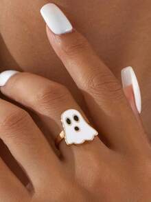 1Pc Charming Halloween Ring - Cute Cartoon Style, Zinc Alloy, Perfect For Parties And Gifts - White - View 1