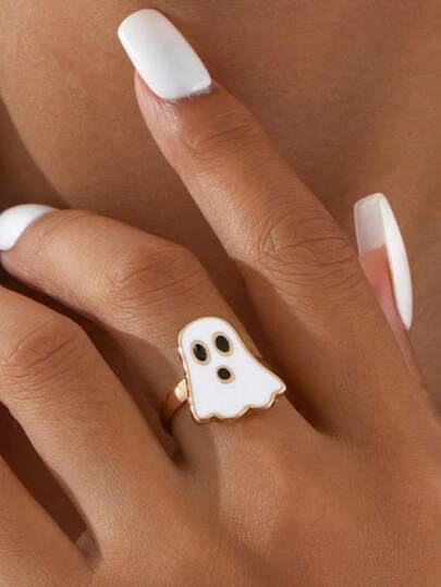 1Pc Charming Halloween Ring - Cute Cartoon Style, Zinc Alloy, Perfect For Parties And Gifts