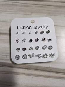 RINTOLER 12pairs Creative & Unique Design Geometric Hollow Out Simple Style Earrings Set - Silver - View 6