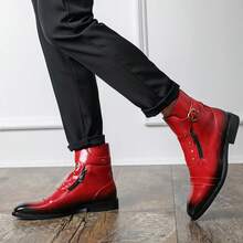 1 Pair Men's British Chelsea Boots, Red, Suitable For Wedding, Business Casual, Party - Red - View 4