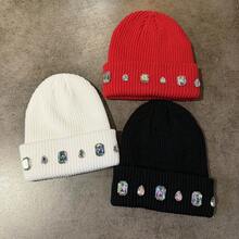 1pc Colorful Rhinestone Beanie Knit Hat Punk Style With Rhinestones Autumn/Winter Fashion Versatile Couple Hat Warm Hat Suitable For Daily Wear, Home, Outdoor, Cycling, Fishing (Rhinestone Color And Position Random) - Multicolor-d - View 5