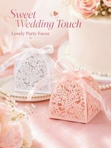 16入鏤空禮品盒附緞帶蝴蝶結，婚禮派對伴手禮包裝盒 - 查看 4