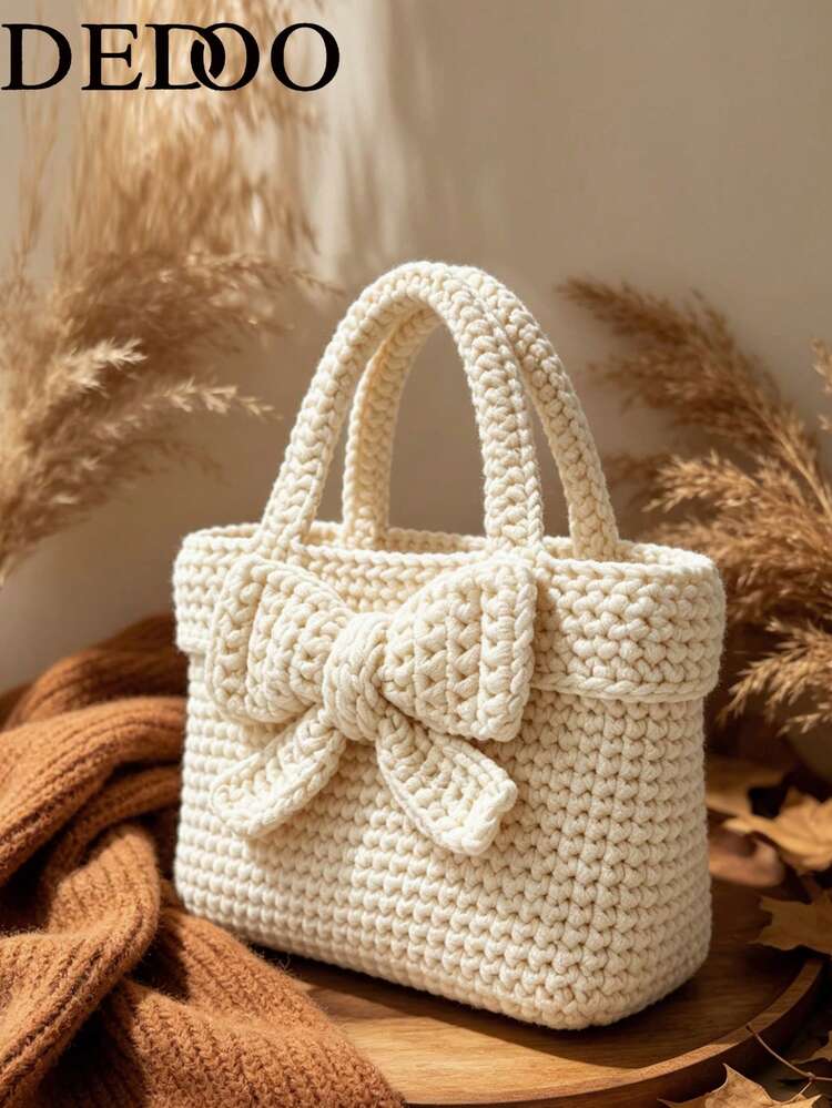 Dedoo 2026 New Handbag, Hand-Woven Bow, Macaron Color Fashion Minimalist - White - View 2