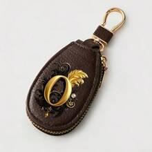 Litchi Pattern Key Bag -Black Gold Letters A-Z Car Key Protection Cover,PU Key Storage Clip,Zipper Bag,Car Key Storage Device,Car Keychain,Unisex Gift - Multicolor - View 57