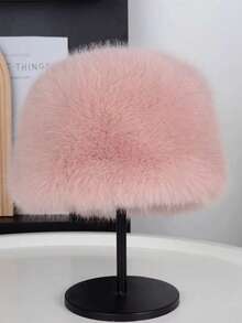1PC Solid Color Elegant Casual Polyester Faux Fox Fur Round Top Flat Top Bucket Hat For Women, Warm, Versatile, Face-Slimming, Winter - Multicolor - View 17