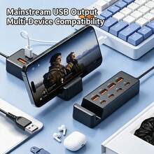 8-In-1 USB Hub Docking Station [4 USB + 4 Type-C] Portable USB Adapter Phone Stand With Fast Charging Multi-Port Power Strip Type-C/USB-A - Multicolor - View 6