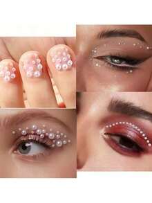 5~2mm Pearl Face Rhinestone Stickers, Hair Accessories, Eyebrow Stickers, Diamond Stickers - White - View 3