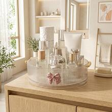 1pc 360° Rotating Transparent Cosmetic Storage Box + Bowknot Decoration/Multifunctional Cosmetic Storage Rack, Suitable For Skincare, Lipstick, Perfume, Jewelry, Etc., Perfect For Dorm And Bathroom Vanity - View 9