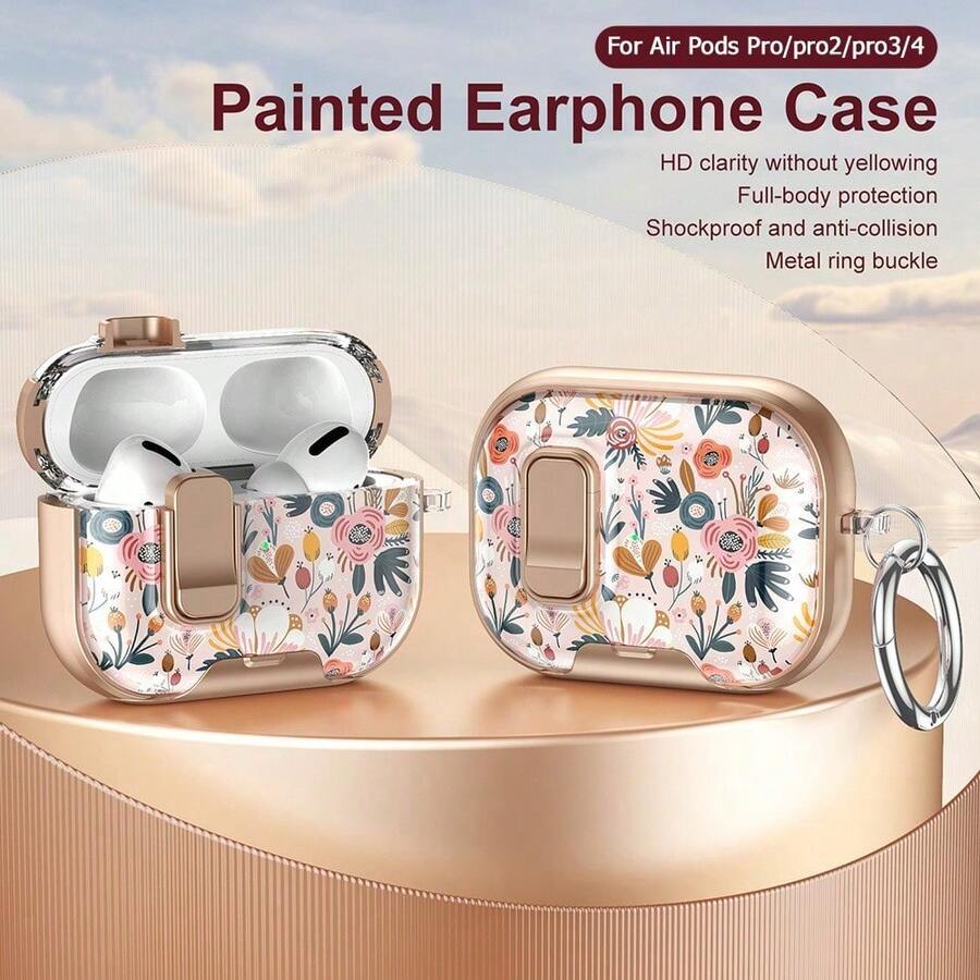 1pc Printed Lockable Pro 3 Protective Case, With Stand, Full Protection Shockproof Earphone Cover, With Keychain, Supports Wireless Charging - Multicolor - View 1