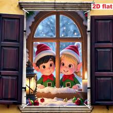 [Party Banner]1pc, Polyester Material, Christmas Theme Window Banner, Elf Wearing Christmas Hat Design, For Christmas - Christmas Elf Hat - View 4