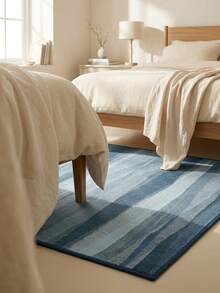 1PC Watercolor Gradient Blue Vertical Stripe Area Rug, Modern Art Style Faux Cashmere Rectangular Asymmetrical Brushstroke Texture Machine Washable Mat, Suitable For Living Room Bedroom Study Home Decor - Multicolor - View 6