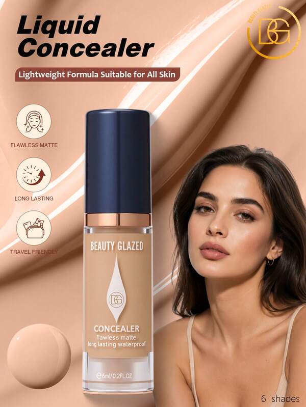 beauty glazed كونسيلر طويل الأمد، تغطية للشوائب & تحت العين، نوع سائل مرطب، مقاوم للتجاعيد، تغطية كاملة للهالات السوداء & الخطوط الدقيقة & الاحمرار، كريم أساس قابل للدمج بشكل فائق، لمسة نهائية طبيعية