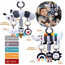 Baby Spirale zum Aufhängen für Kinderwagen und Autositz, schwarz-weiße hochkontrastige Tier-Plüsch-Rasselpuppe, sensorische Neugeborenen-Plüschpuppe als Weihnachts- und Babyparty-Geschenk, mit bunten Ringen, Rassel, Baby-Beißring, Spiegel und Raschelpapier, perfekt für Kinderwagen, Autositz, Kleinkind-Autositz, Reisen und mehr - Schwarz und Weiss - Übersicht 7