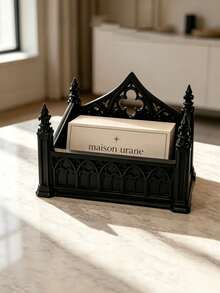 Gothic Cathedral Style Business Card Holder, Desktop Organizer Box, Home Decor, Multi-Functional Storage Tray, Suitable For Storing Notes/Small Cards/Photos/Dried Flower Gifts/Office Desk Storage/Bills/Housewarming, Halloween, Christmas Gifts - Multicolor - View 3