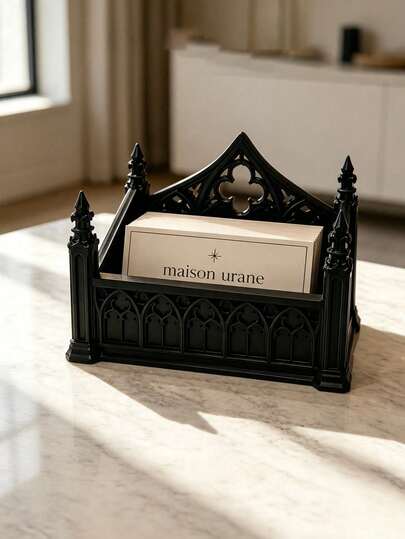 Gothic Cathedral Style Business Card Holder, Desktop Organizer Box, Home Decor, Multi-Functional Storage Tray, Suitable For Storing Notes/Small Cards/Photos/Dried Flower Gifts/Office Desk Storage/Bills/Housewarming, Halloween, Christmas Gifts
