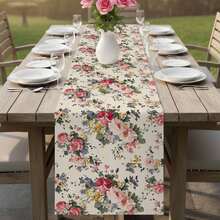 1pc Vintage Pink Rose Mixed Wildflower Print Table Runner, French Country Style Polyester Stiff Fabric, Party Dining Accessory, Farmhouse Dining Table Decor, Suitable For Kitchen Table, Coffee Table, Cabinet, Party, Wedding, Holiday Decoration - Multicolor - View 8