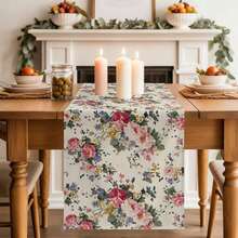1pc Vintage Pink Rose Mixed Wildflower Print Table Runner, French Country Style Polyester Stiff Fabric, Party Dining Accessory, Farmhouse Dining Table Decor, Suitable For Kitchen Table, Coffee Table, Cabinet, Party, Wedding, Holiday Decoration - Multicolor - View 1