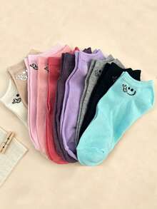 1/5/10 Pairs Women's Cartoon Pattern Solid Color Boat Socks, Comfortable Sweat-Absorbing Breathable Casual Socks, Suitable For Daily, Home, School Style, All Seasons - Multicolor - View 4