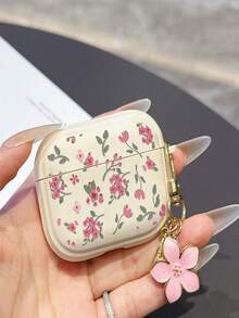 1pc Cute Pink Flower Earphone Case Compatible With AirPods Pro 3, Anti-Drop Protective Shell For Pro 2, Cute 3, Cream White 2, With Pink Flower Keychain, 4 - Baby Pink - View 9