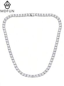 MDFUN 18K白金鍍 5mm CZ網球項鍊，閃耀立方鋯石滿鑽鏈條項鍊，適合女性 - 白色 - 查看 2