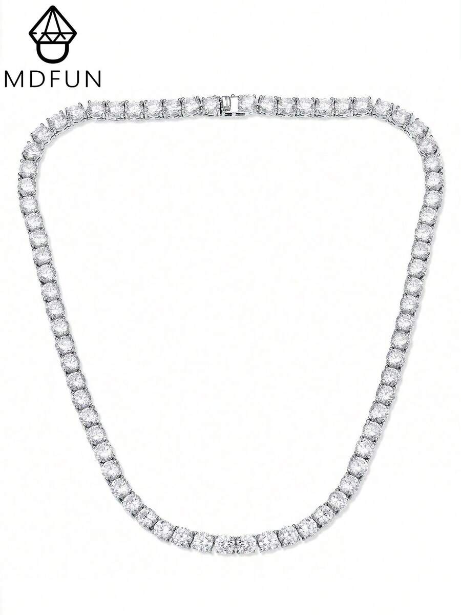 MDFUN 18K白金鍍 5mm CZ網球項鍊，閃耀立方鋯石滿鑽鏈條項鍊，適合女性