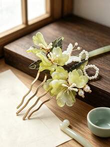 1pc Flower Hair Pin U-Shaped Hair Stick New Chinese Style Twisted Flower Hair Comb Hair Accessory For Updo, Hanfu Cheongsam Hair Accessory - Multicolor - View 5