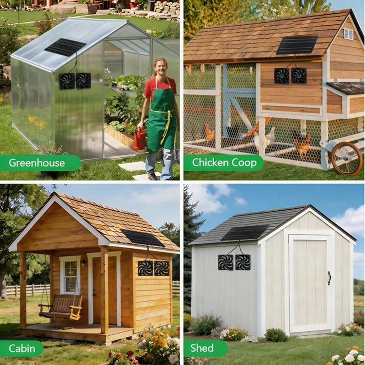 Low Noise Solar Panel With 2 Cooling Fans, Outdoor Solar Fan Kit, Solar Powered No Battery Required, Suitable For Attic, Shed, Barn, Greenhouse, Dog House And Pet House - Black - View 8