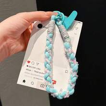 Handmade Woven Cotton Rope Unique Niche Beaded Girls' Portable Small Pendant Chain Bag Charm Creative Versatile Thick Keyring Contrast Color Lanyard Short Wrist Strap Anti-Drop Phone Rope Phone Chain - Multicolor - View 6