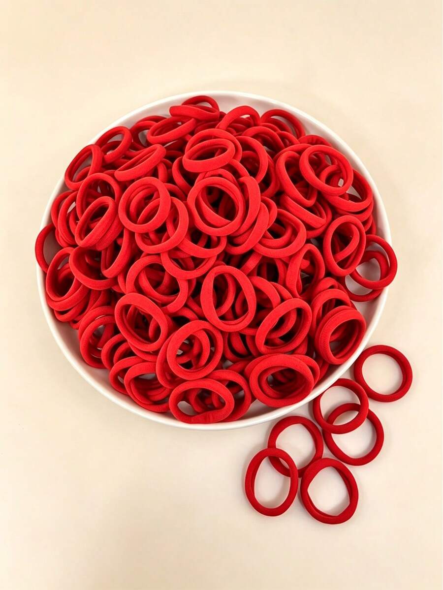 50pcs Fashionable Minimalist Red Hairbands, Soft Hair Scrunchies, Suitable For Girls Daily Wear, New Year Hair Accessories - Red - View 1