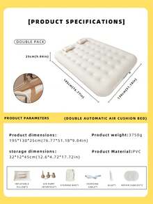 Inflatable Air Mattress, Luxury Camping Pad, PVC Inflatable Sleeping Mat, Luxury Double Camping Air Bed With Built-In Pump, Thick Pad - Apricot - View 11