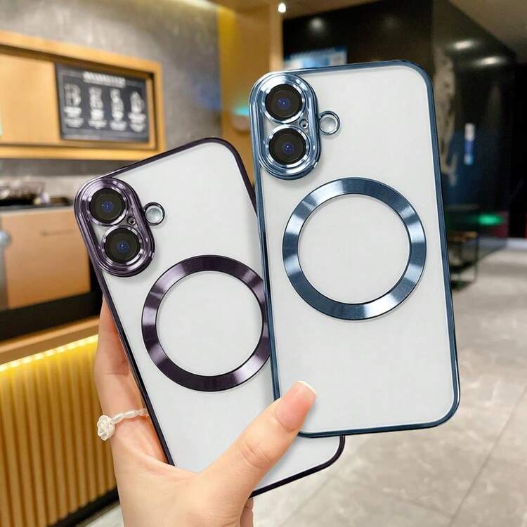 Hadaasi 1pc Royal Blue Electroplated Transparent Magnetic Lens Film, High-End Luxury Electroplated Frame, Anti-Drop Soft Shell, Non-Yellowing, Dust-Proof Protective Case, Compatible With Apple 18pro/18promax/18/17pro/17promax/Apple Air/17/17E/16pro/16promax/16plus/16/16E/15pro/15promax/15plus/15/14pro/14promax/14plus/14/13pro/13promax/13/12pro/12promax/12/11promax/11 - Royal Blue - View 5