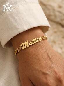 Customizable Stainless Steel Elegant English Name Fashion Bracelet, With Adjustable Exquisite Cuban Chain, Elegant And Fashionable, Suitable For Daily Wear, Also A Great Gift For Valentine's Day And Other Holidays - Multicolor - View 2