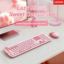 Lenovo Wireless Keyboard And Mouse Combo, Cute Cat Ear Design, Silent Keys, Suitable For Home Office Desktop And Laptop - View 11