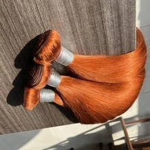 BINF 萬聖節 Cosplay 薑橘色直髮真人髮束 3 件組 10-30 英吋 毛鱗片對齊 Remy 髮編織,柔軟絲滑真人髮接髮,適合女性派對造型,顏色 350 直髮束 - S350 - 查看 7