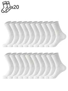 1/5/10/20 Pairs Men's Simple Mid-Calf Socks, Black & White Versatile Sports Casual Socks, Comfortable Soft Everyday Socks - Multicolor - View 12